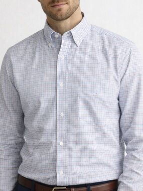 Gant Light Blue and White Checked Long-Sleeve Dress Shirt